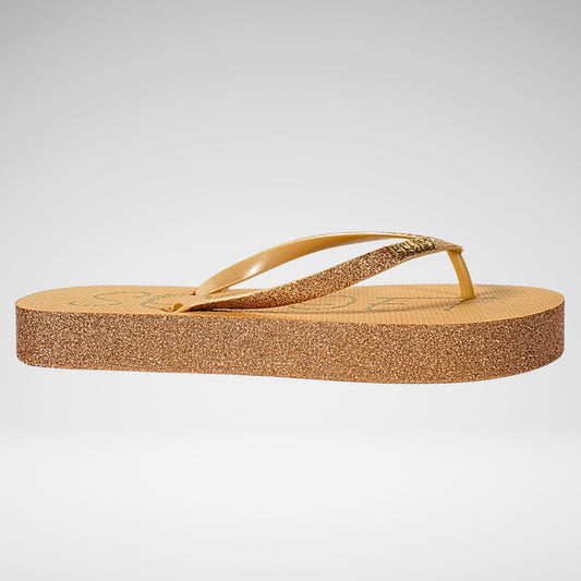 Soviet Glitter Platform Thong | Beige/Gold