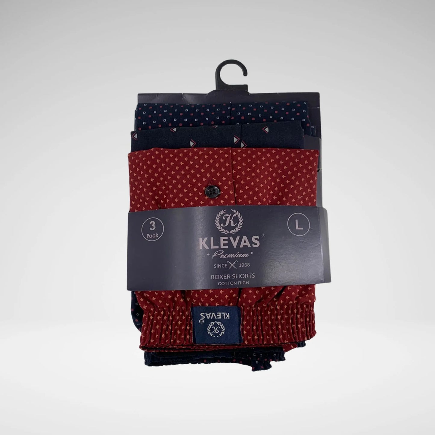 KLEVAS-MENS 2PK CTN BOXERS - ASTD