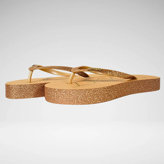 Soviet Glitter Platform Thong | Beige/Gold