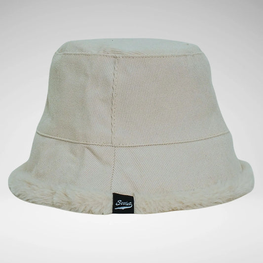 Soviet REVISIBLE CORDUROY/FUR BUCKET HAT OFF WHITE